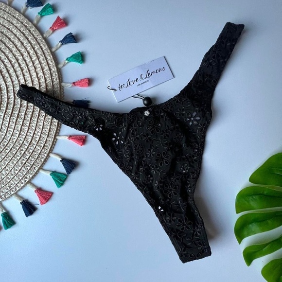For Love And Lemons Sophie Eyelet Thong Panty Black XL NEW - Picture 12 of 13